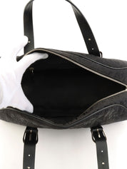 トロッターパターンフラワー刺繍ハンドバッグ ブラック