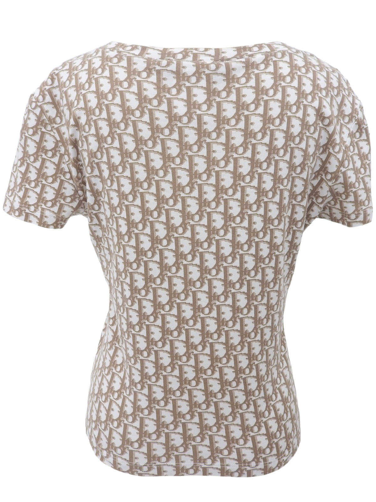 Trotter Pattern Flower Embroidered Half Sleeve Top in White/Brown