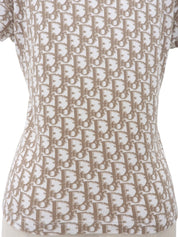 Trotter Pattern Flower Embroidered Half Sleeve Top in White/Brown