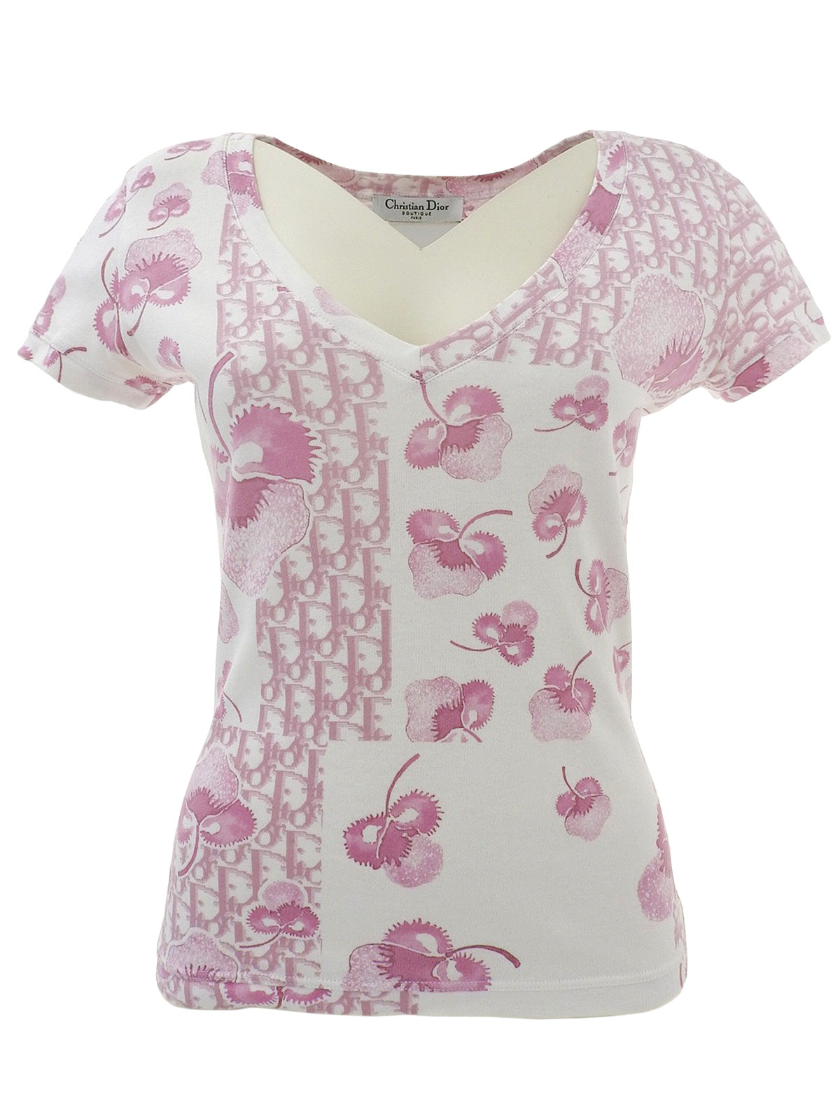 Design Pattern Short Sleeve Top in White/Pink