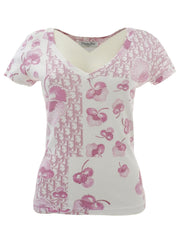 Design Pattern Short Sleeve Top in White/Pink