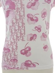 Design Pattern Short Sleeve Top in White/Pink