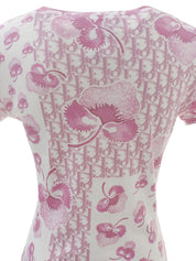 Design Pattern Short Sleeve Top in White/Pink