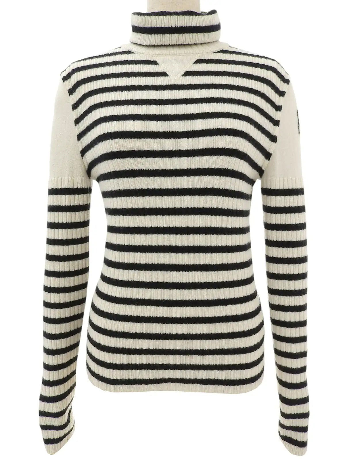 2006 Made Striped Pattern CC Mark High Neck Knitted Sweater Ivory/Black