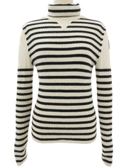 2006 Made Striped Pattern CC Mark High Neck Knitted Sweater Ivory/Black