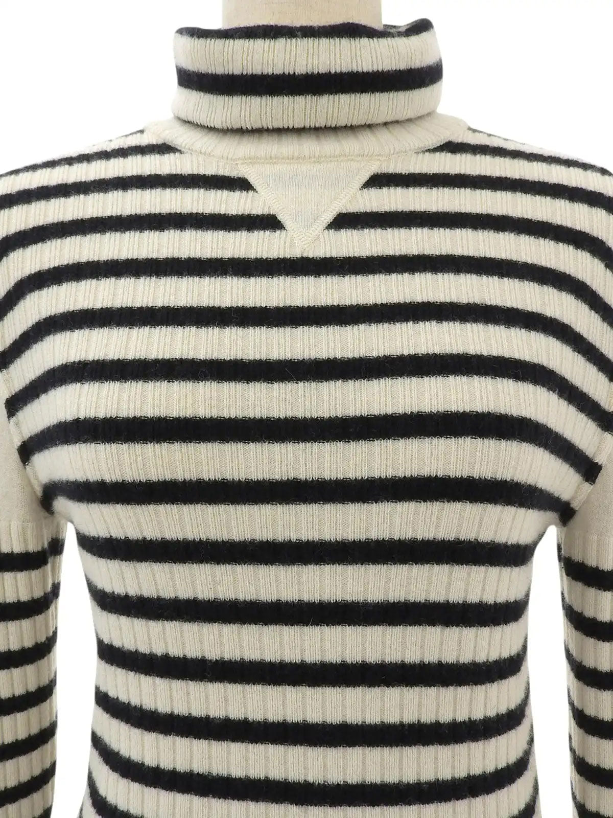 2006 Made Striped Pattern CC Mark High Neck Knitted Sweater Ivory/Black