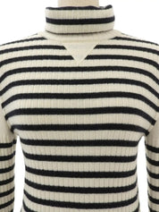 2006 Made Striped Pattern CC Mark High Neck Knitted Sweater Ivory/Black