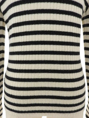 2006 Made Striped Pattern CC Mark High Neck Knitted Sweater Ivory/Black