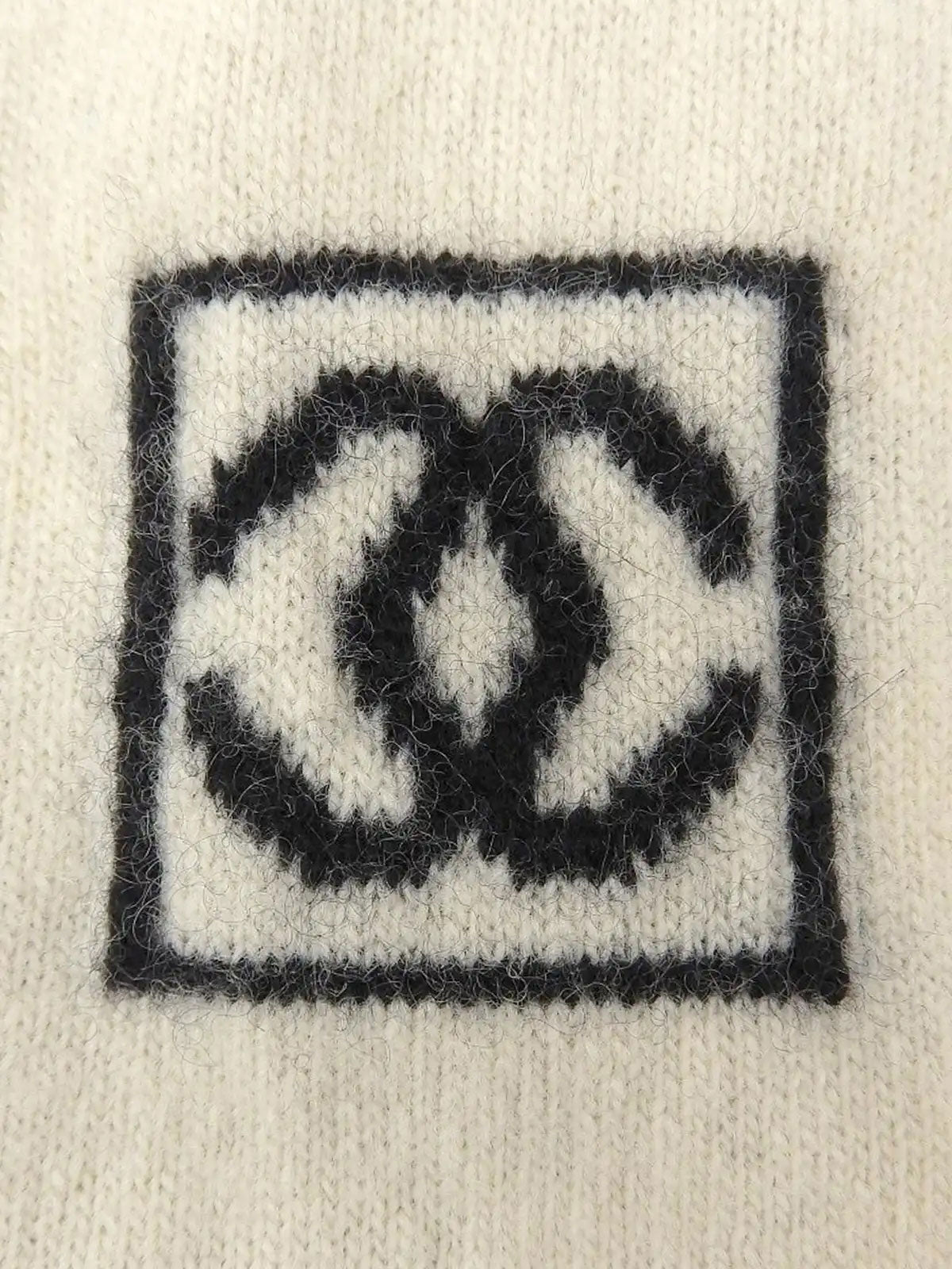 2006 Made Striped Pattern CC Mark High Neck Knitted Sweater Ivory/Black