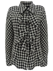 2009年製 ツイードハウンドトゥースパターンCCマークボタンジャケット ブラック/ホワイト