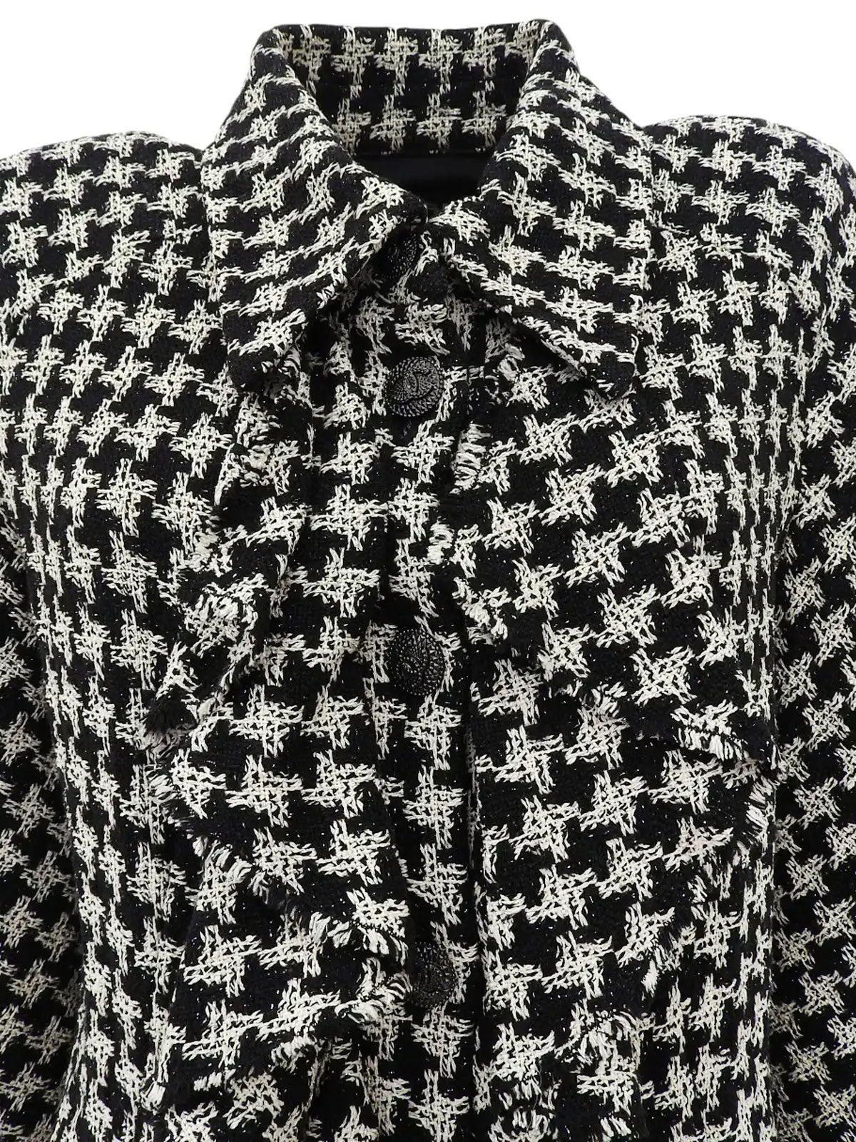 2009 Tweed Houndstooth Pattern CC Mark Button Jacket in Black/White