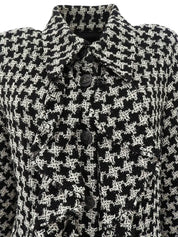 2009 Tweed Houndstooth Pattern CC Mark Button Jacket in Black/White