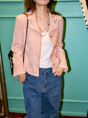 2001 Cashmere Tweed Clear CC Mark Button Jacket in Ivory/Pink/Multi