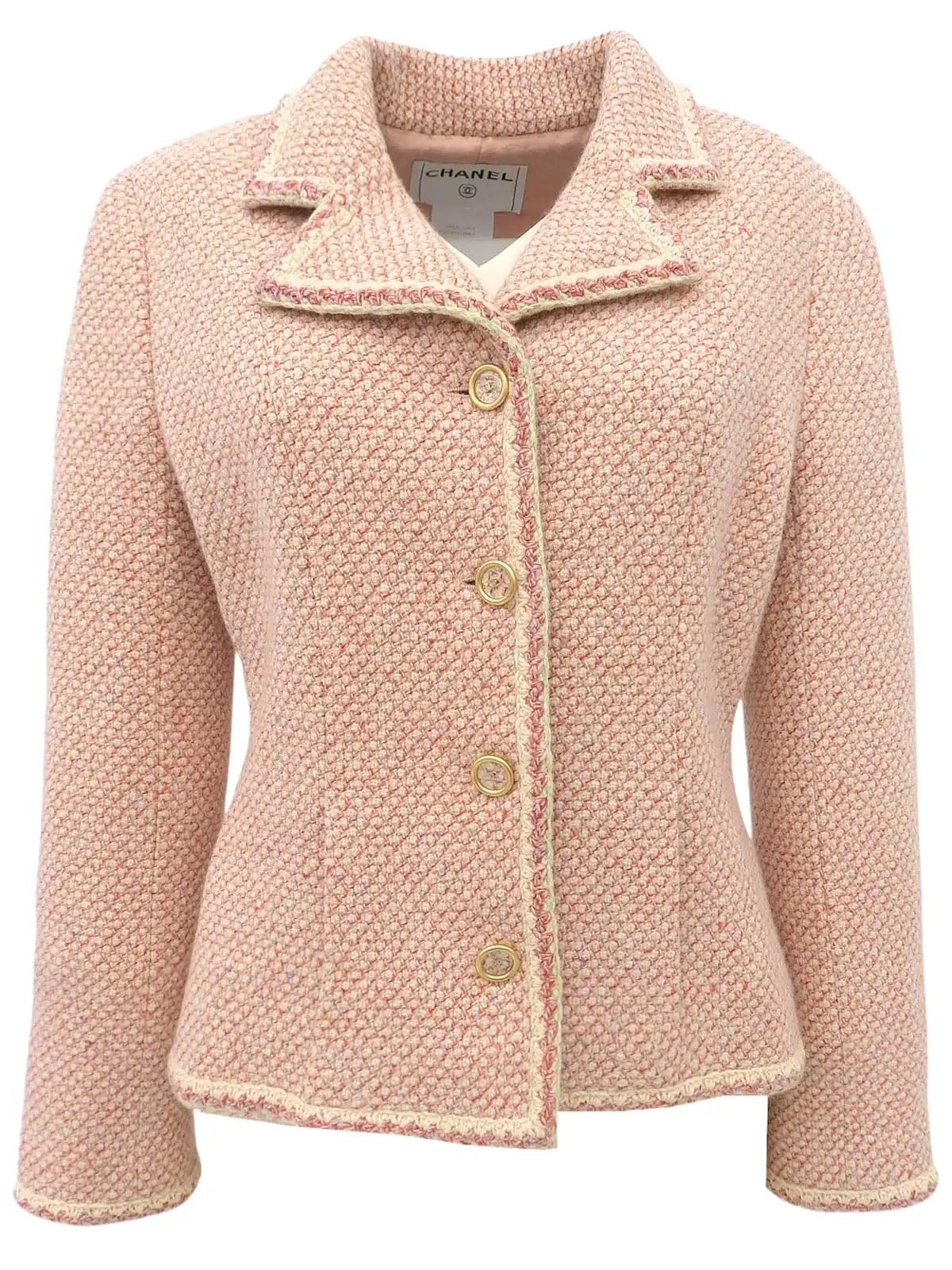 2001 Cashmere Tweed Clear CC Mark Button Jacket in Ivory/Pink/Multi