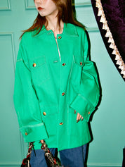 コットンCCマークボタンサファリジャケット グリーン