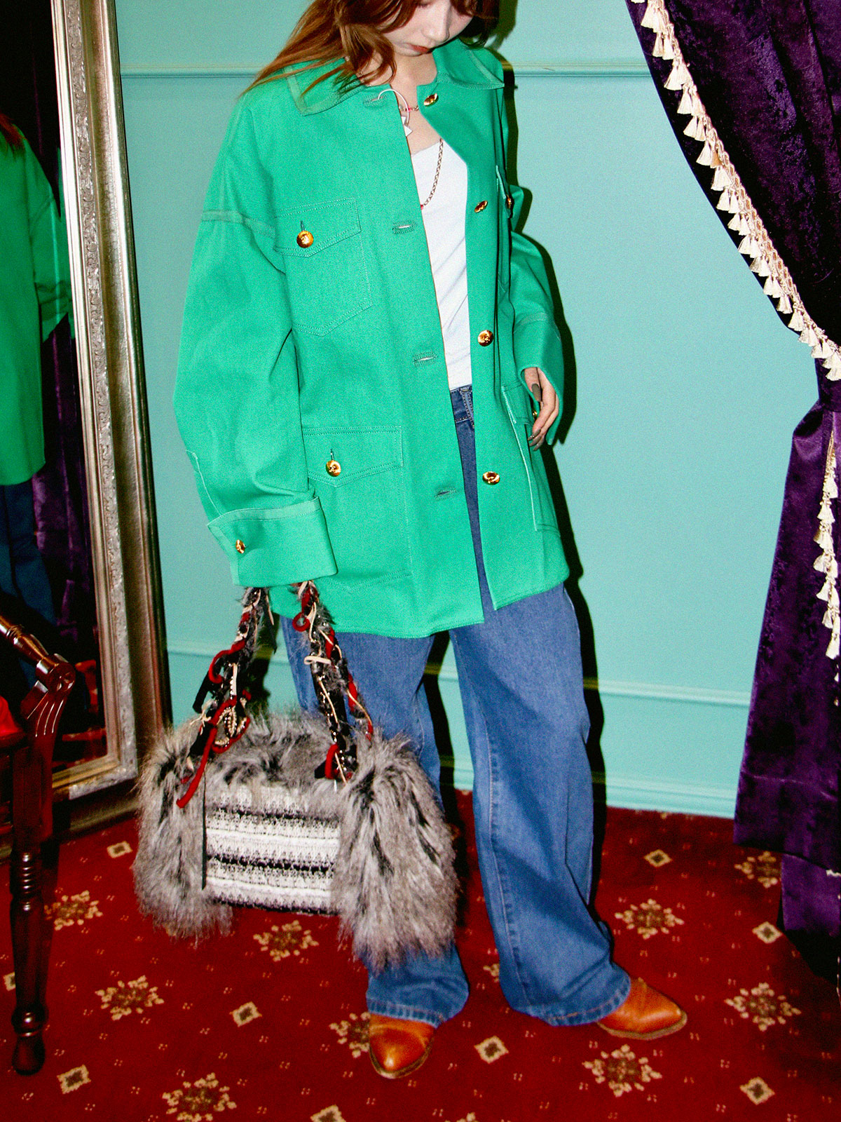 コットンCCマークボタンサファリジャケット グリーン