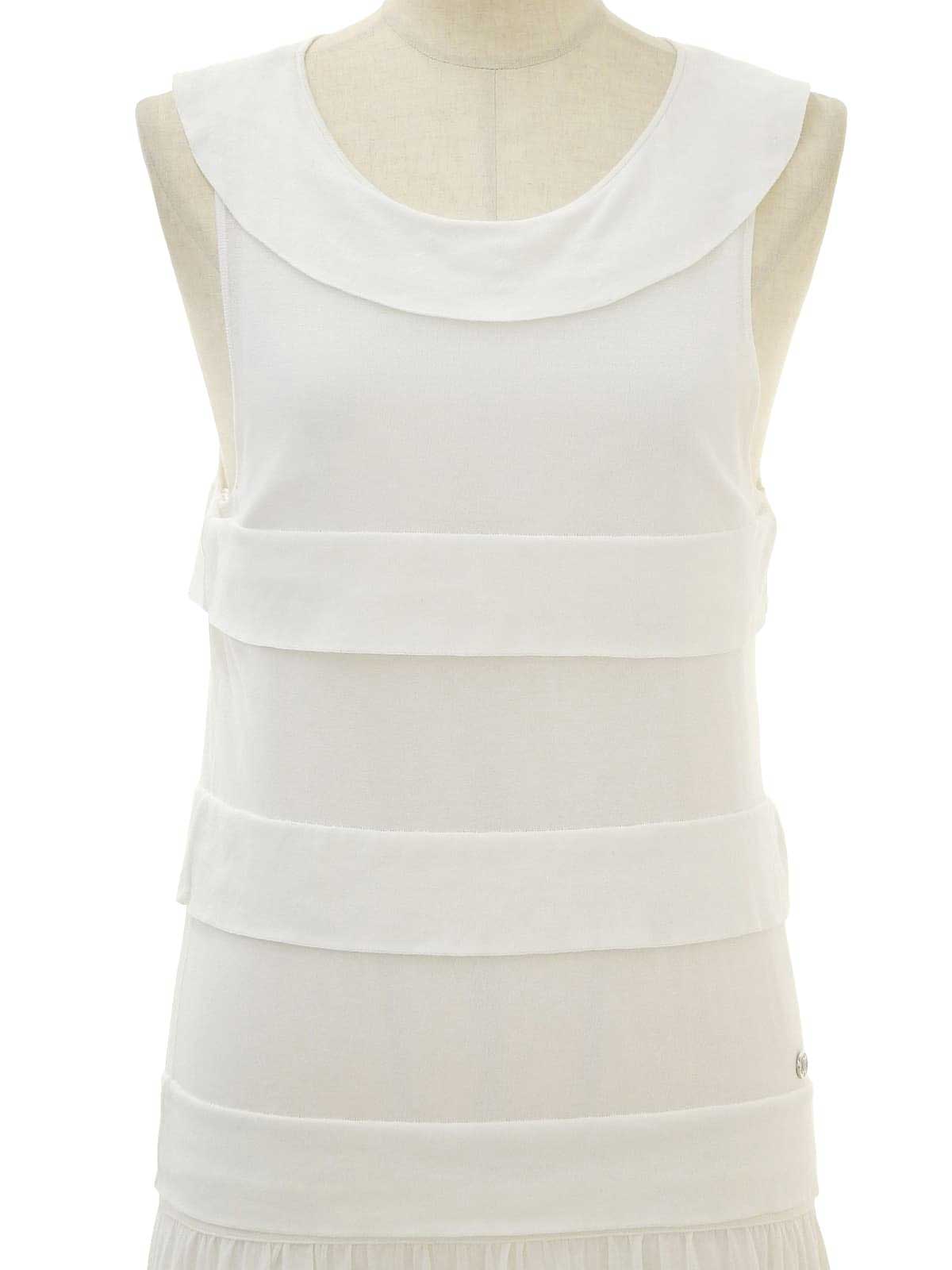 2006 Oval CC Mark Plate Frill Sleeveless Dress White