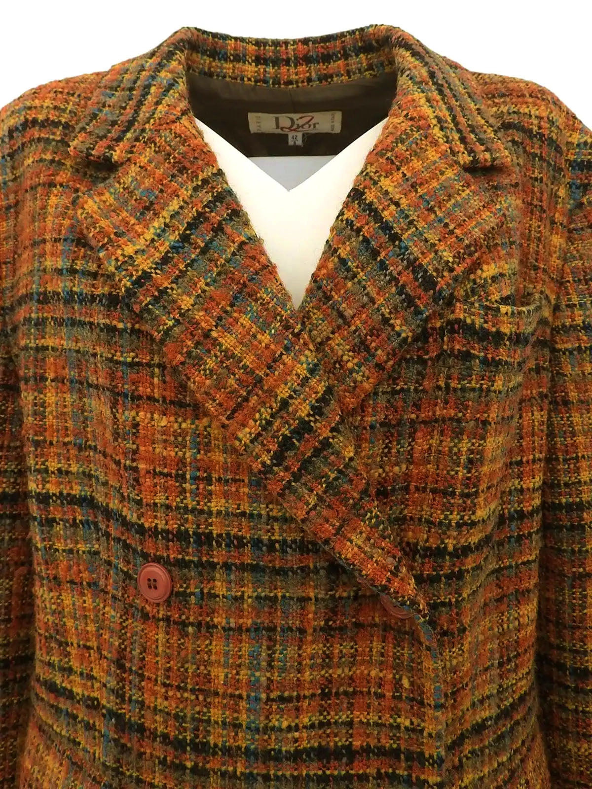Tweed check pattern double-breasted jacket in brown/multi
