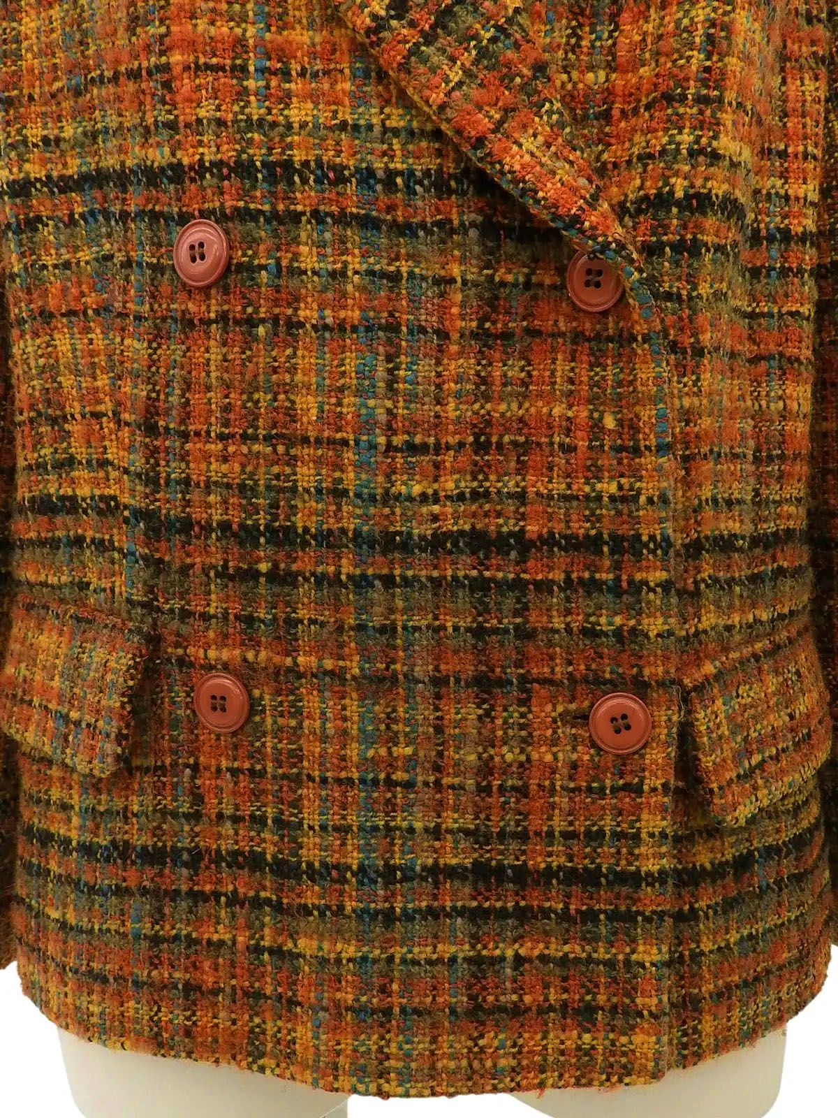 Tweed check pattern double-breasted jacket in brown/multi