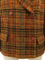 Tweed check pattern double-breasted jacket in brown/multi