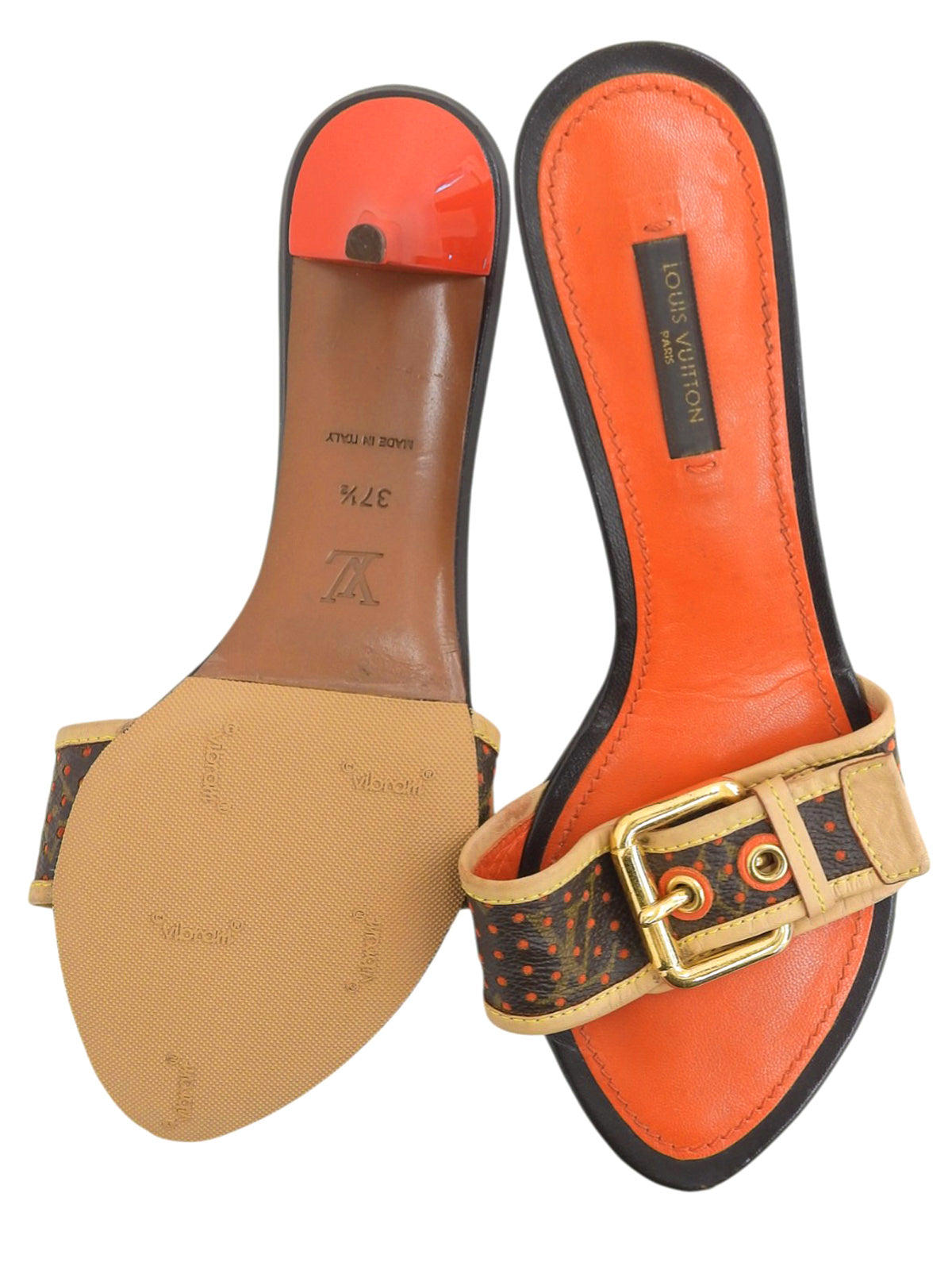 2006 Canvas Monogram Perforated Sandals in Brown/Orange