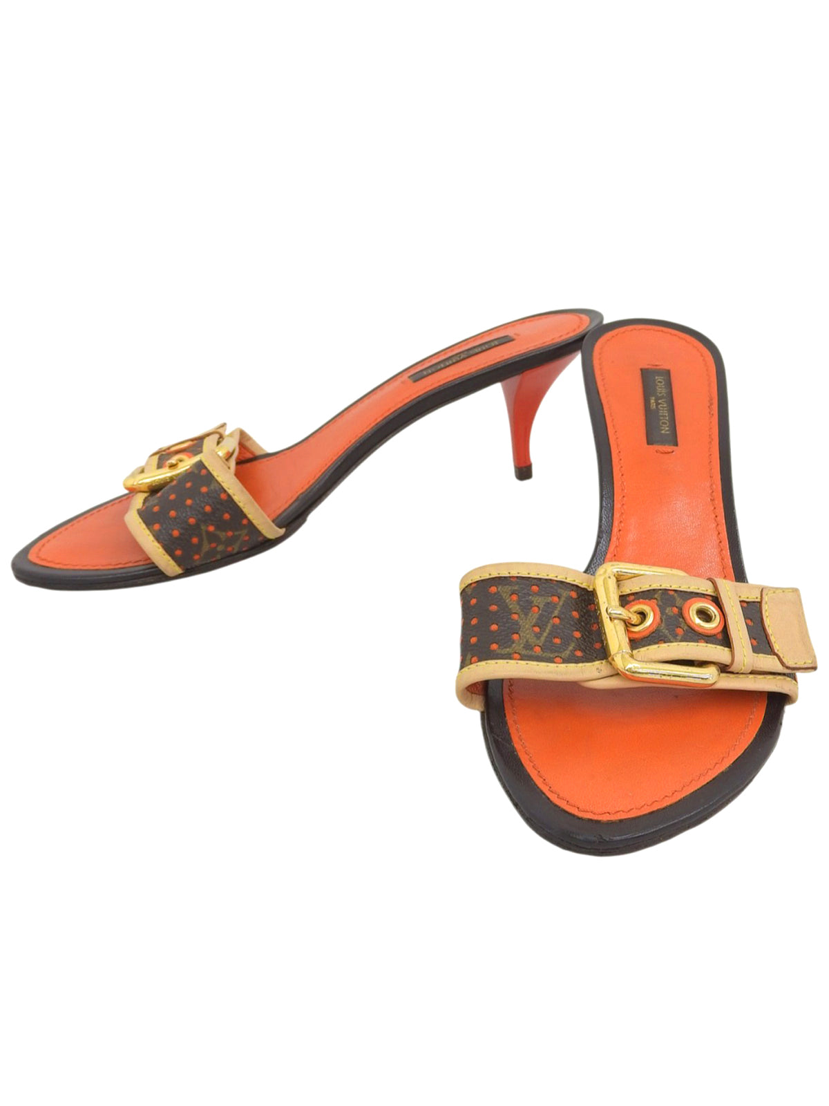2006 Canvas Monogram Perforated Sandals in Brown/Orange