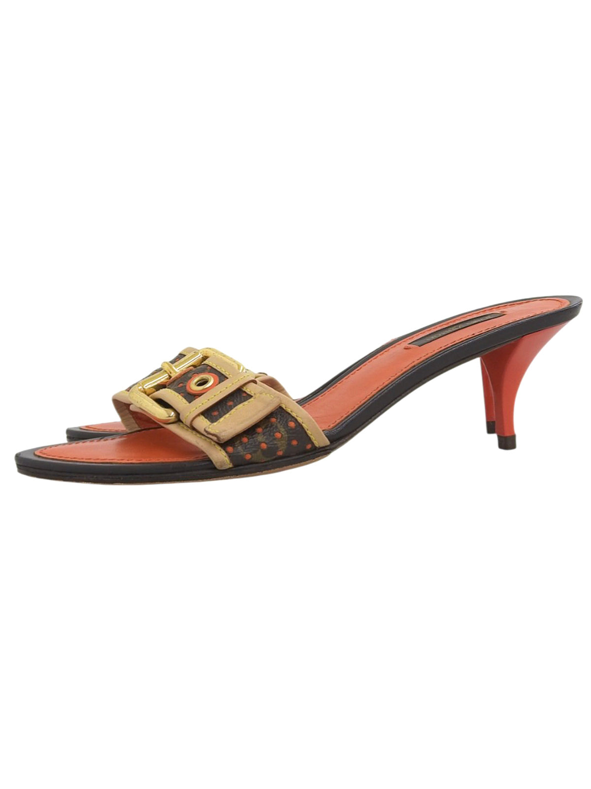 2006 Canvas Monogram Perforated Sandals in Brown/Orange