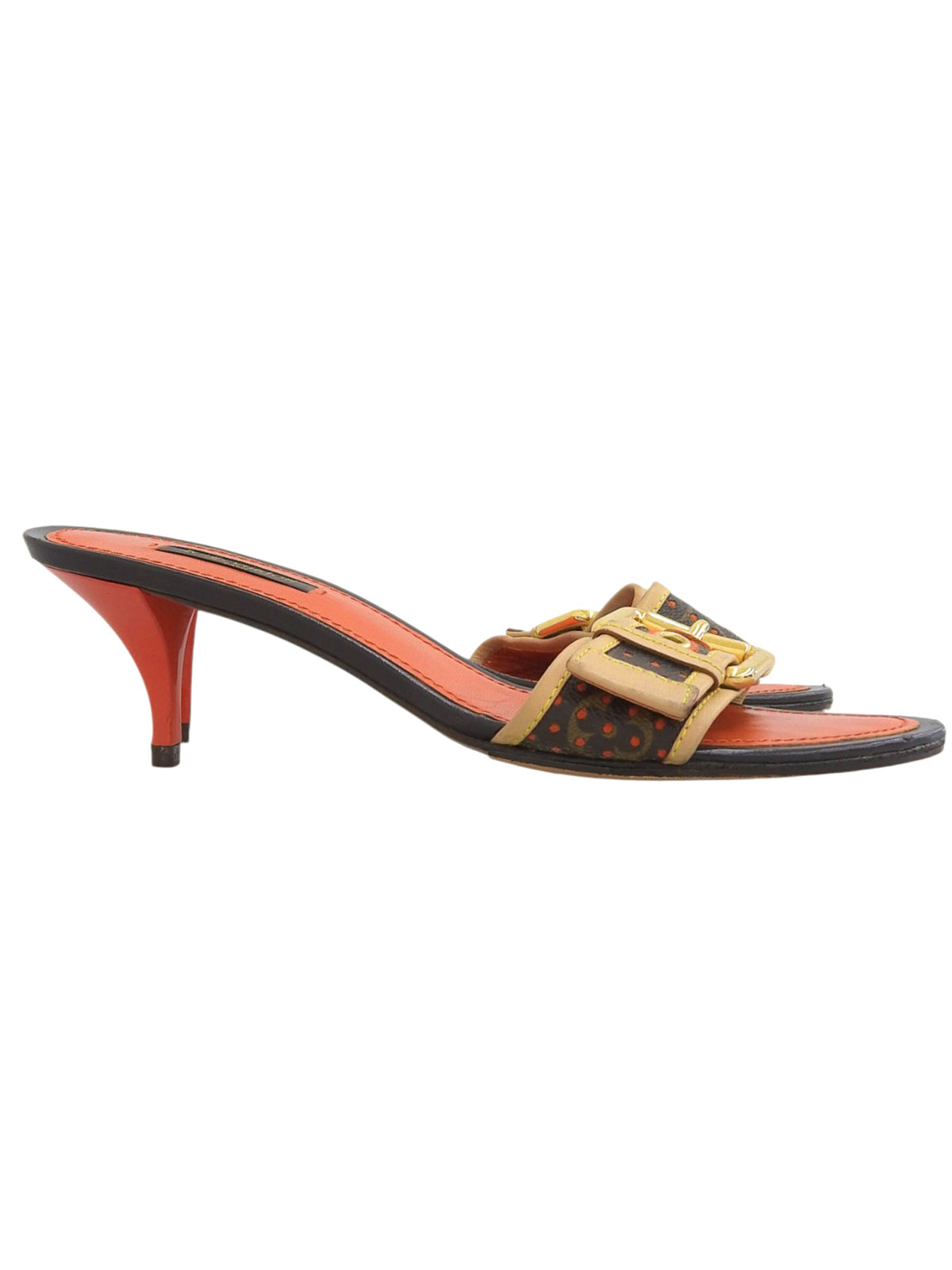 2006 Canvas Monogram Perforated Sandals in Brown/Orange