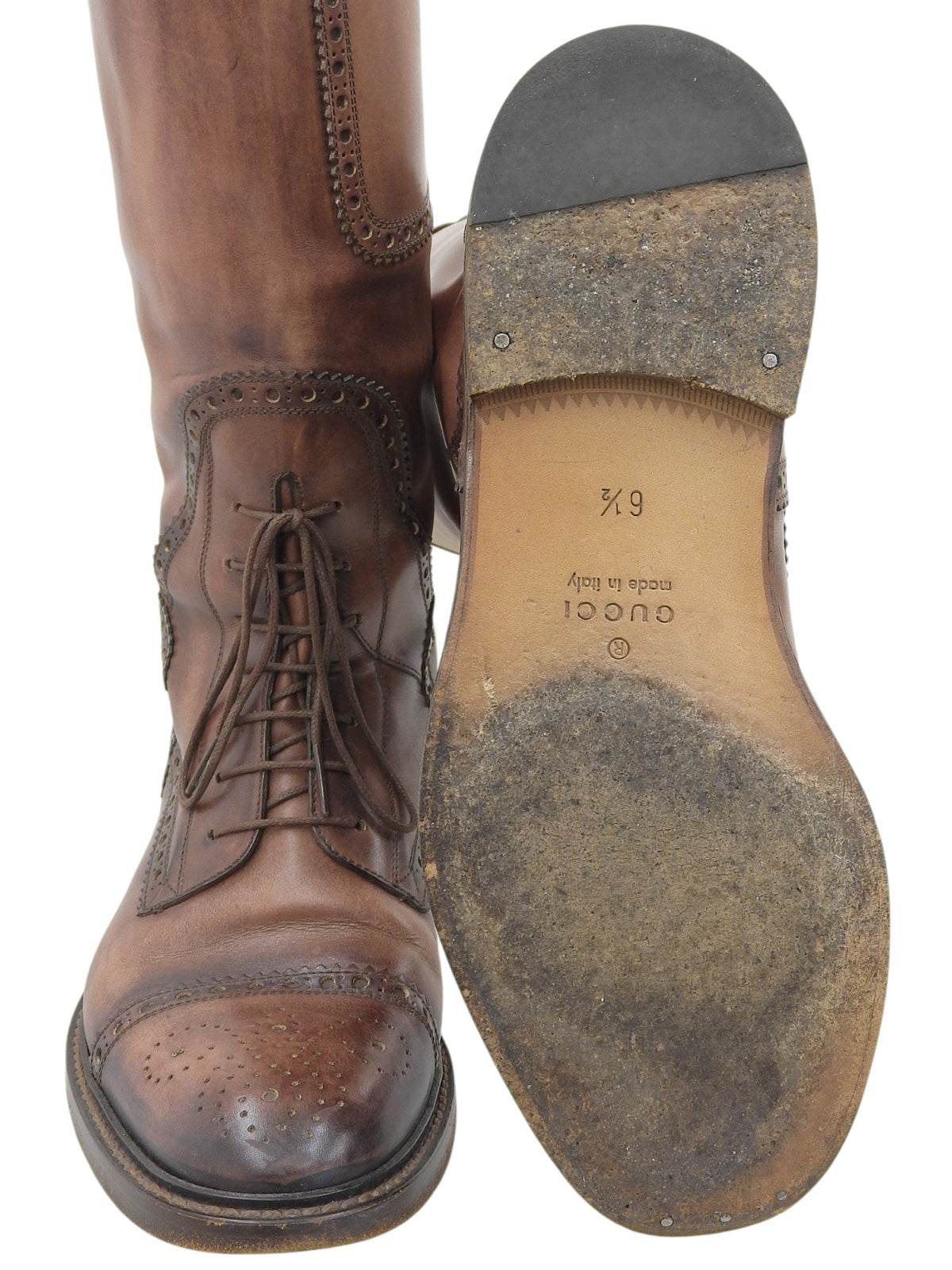 Brown lace-up long boots