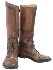 Brown lace-up long boots