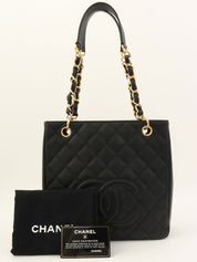 2009年頃製 キャビアスキンCCマークステッチチェーントートバッグ ブラック