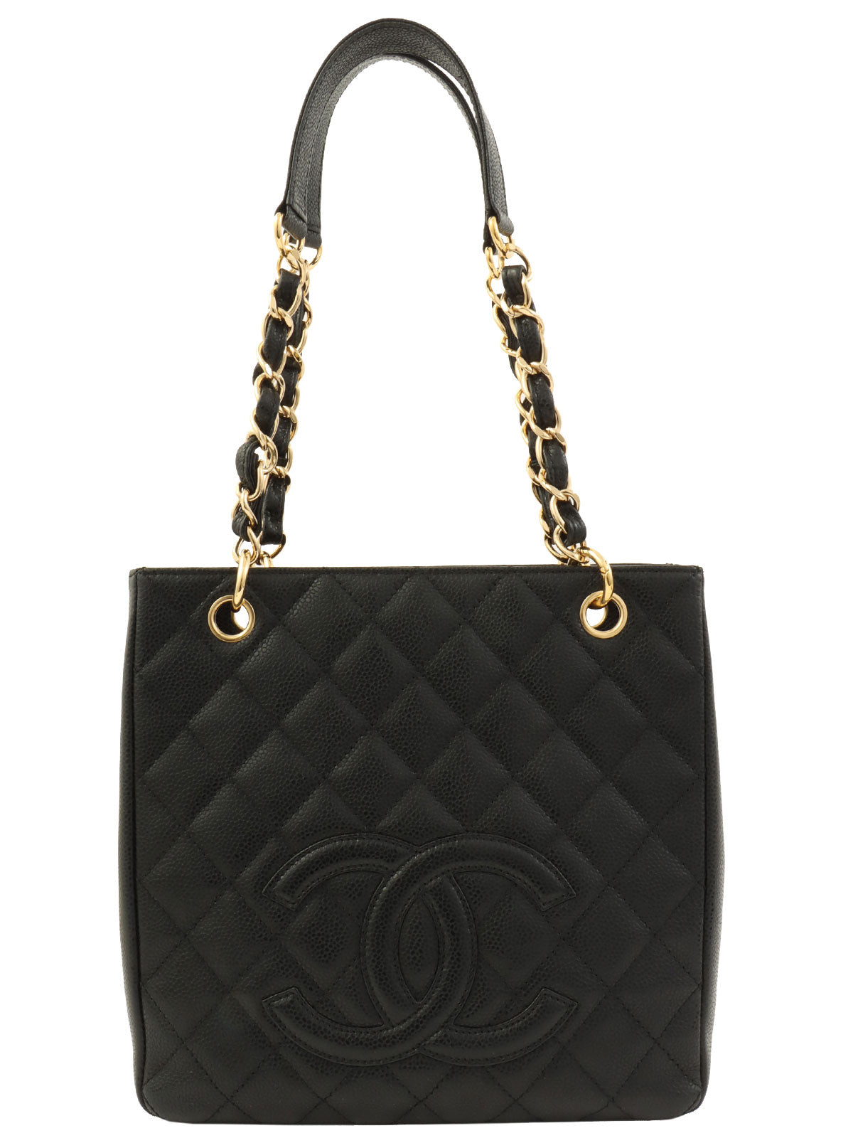 2009年頃製 キャビアスキンCCマークステッチチェーントートバッグ ブラック