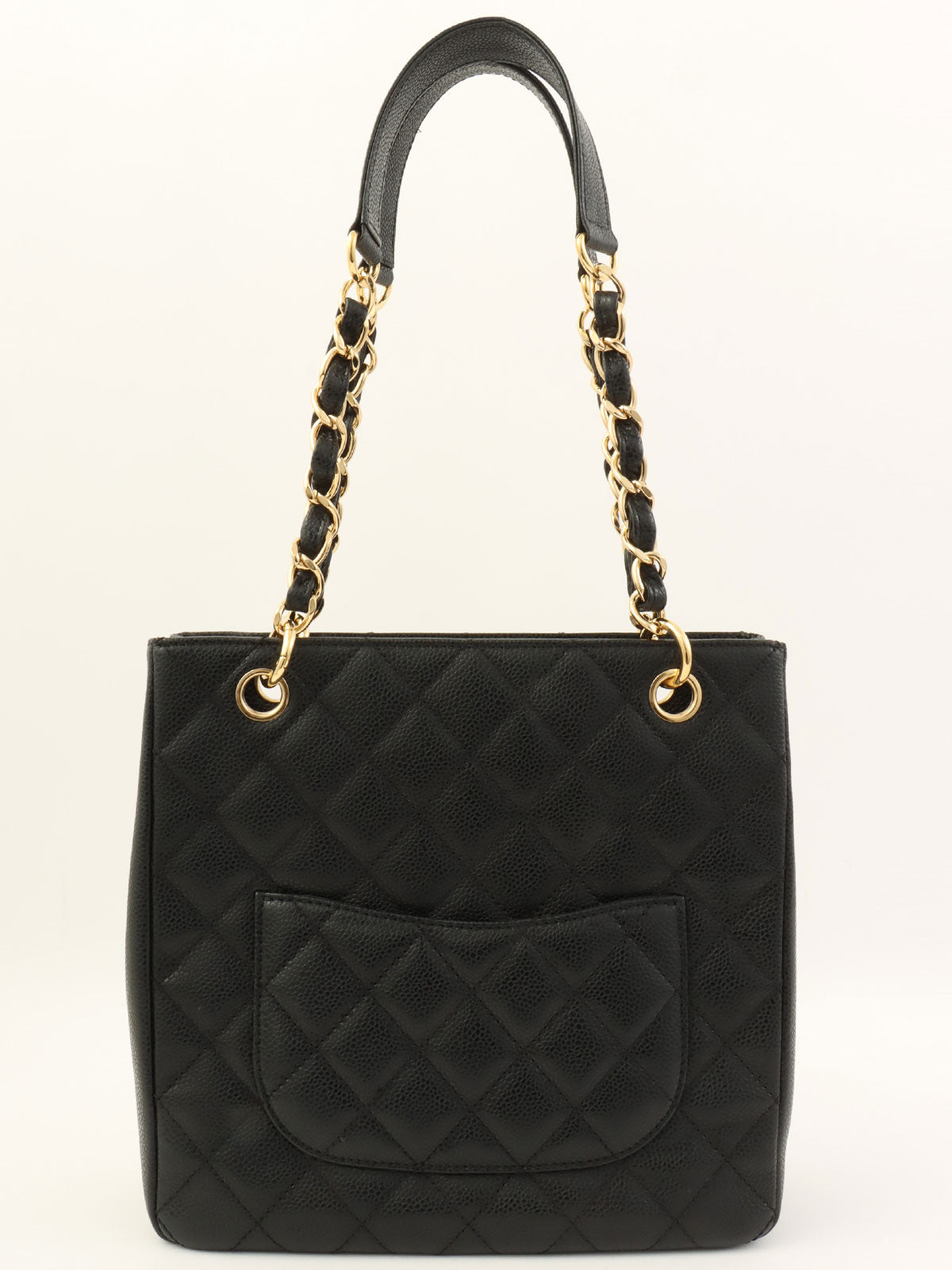 2009年頃製 キャビアスキンCCマークステッチチェーントートバッグ ブラック