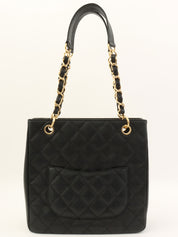 2009年頃製 キャビアスキンCCマークステッチチェーントートバッグ ブラック