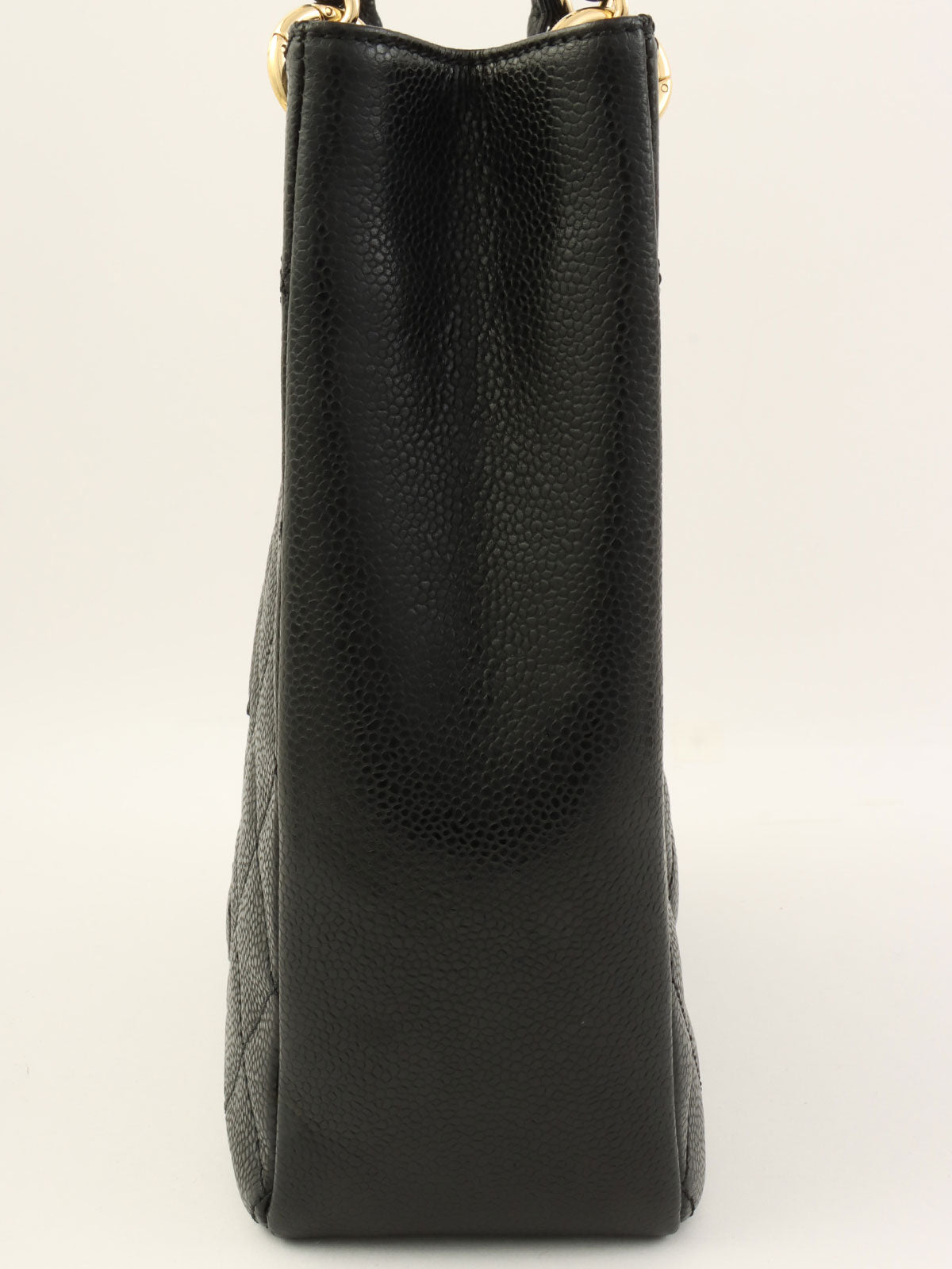 2009年頃製 キャビアスキンCCマークステッチチェーントートバッグ ブラック