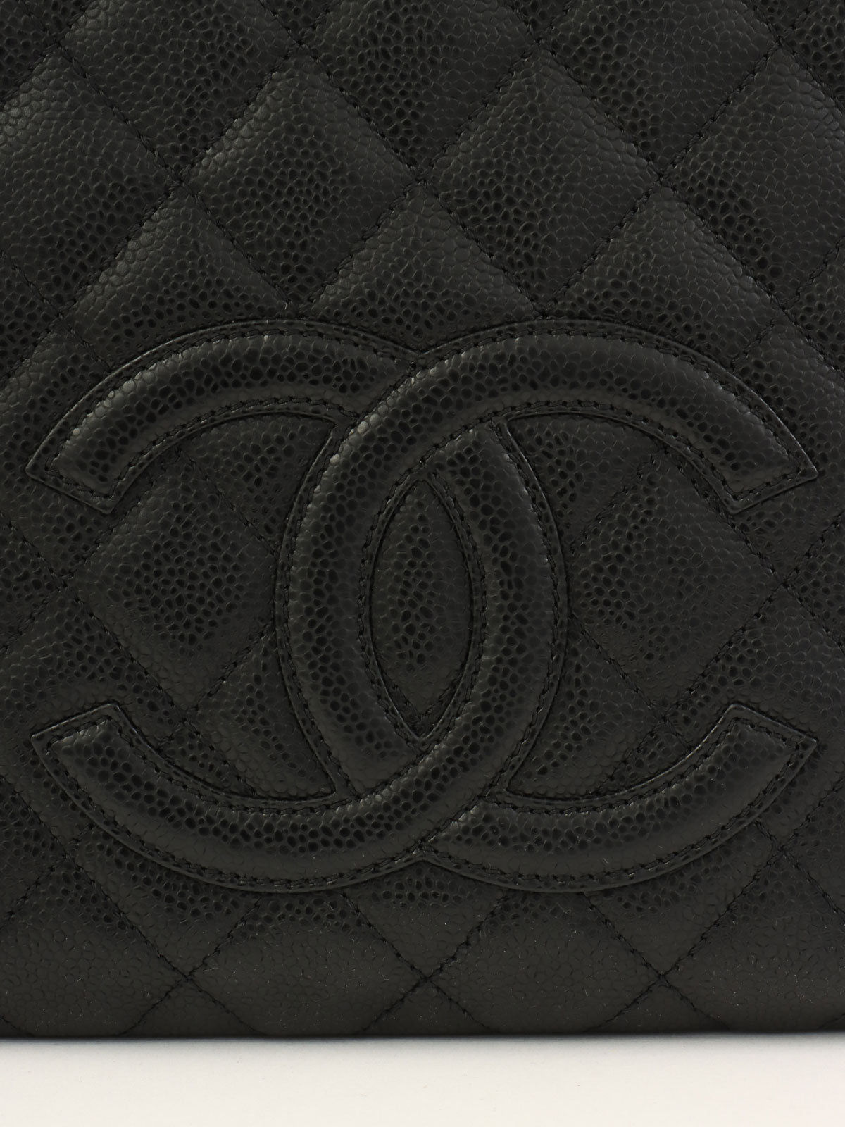 2009年頃製 キャビアスキンCCマークステッチチェーントートバッグ ブラック