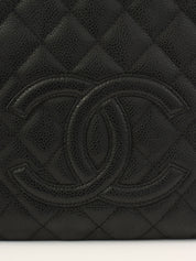 2009年頃製 キャビアスキンCCマークステッチチェーントートバッグ ブラック