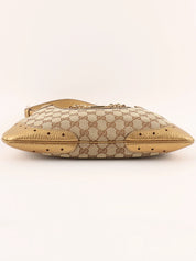 Canvas GG Pattern Horsebit Plate Shoulder Bag in Beige/Gold