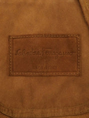 Gancini Plate Leather Jacket Brown