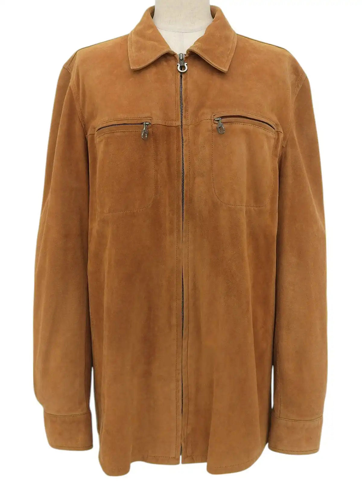 Gancini Plate Leather Jacket Brown