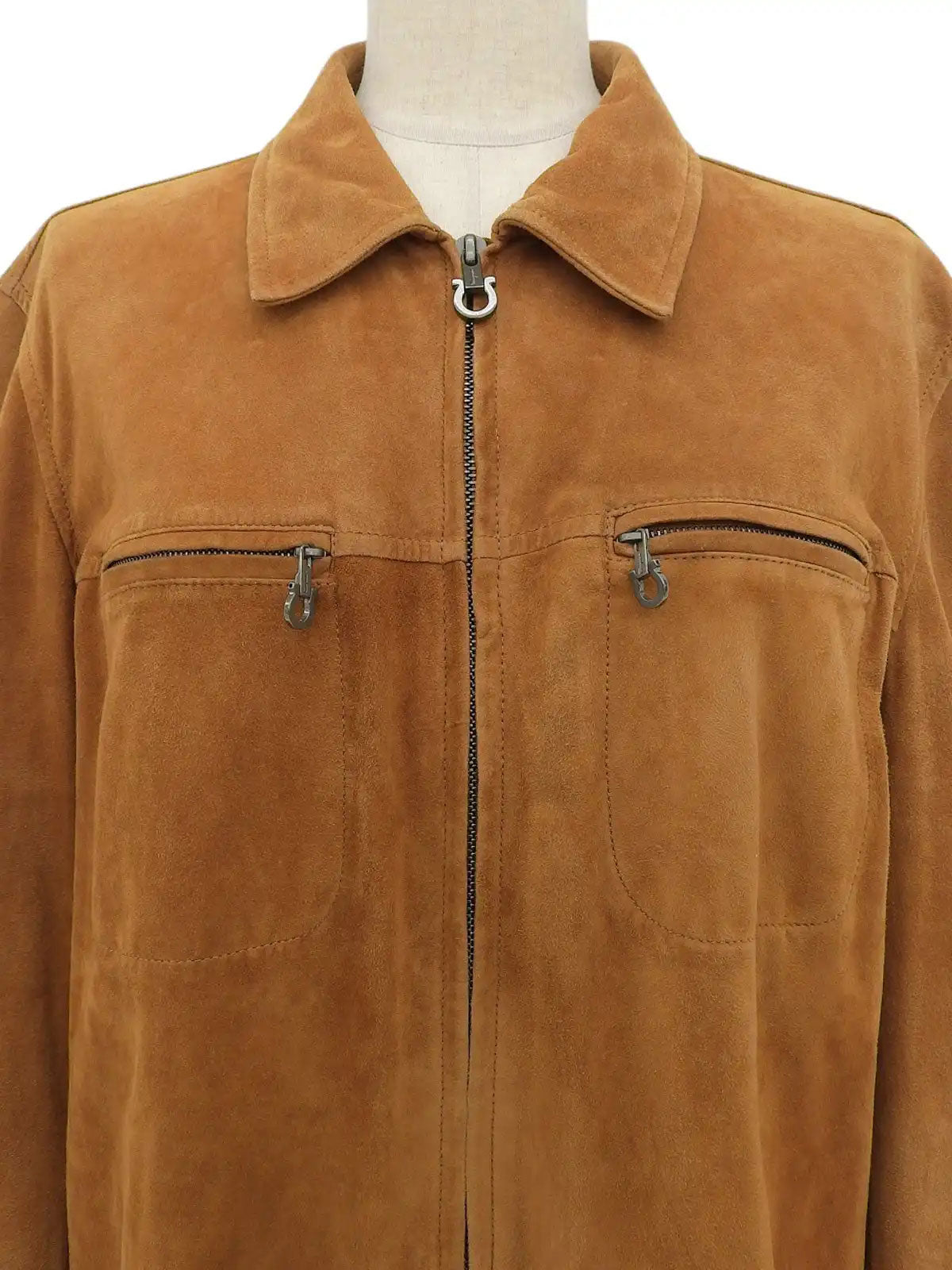 Gancini Plate Leather Jacket Brown
