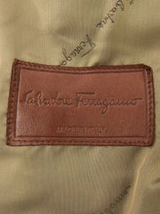 Gancini Plate Leather Jacket Brown