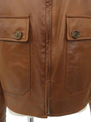 Gancini Plate Leather Jacket Brown