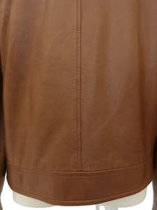 Gancini Plate Leather Jacket Brown