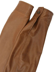 Gancini Plate Leather Jacket Brown