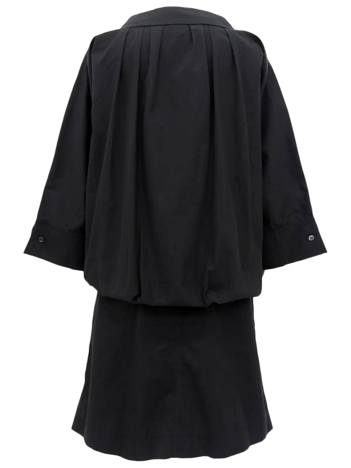 ロゴボタン七分袖ワンピース ブラック