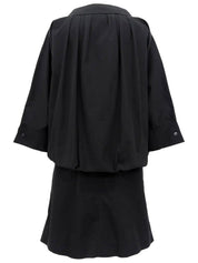 黑色Logo纽扣七分袖连衣裙