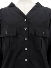 ロゴボタン七分袖ワンピース ブラック