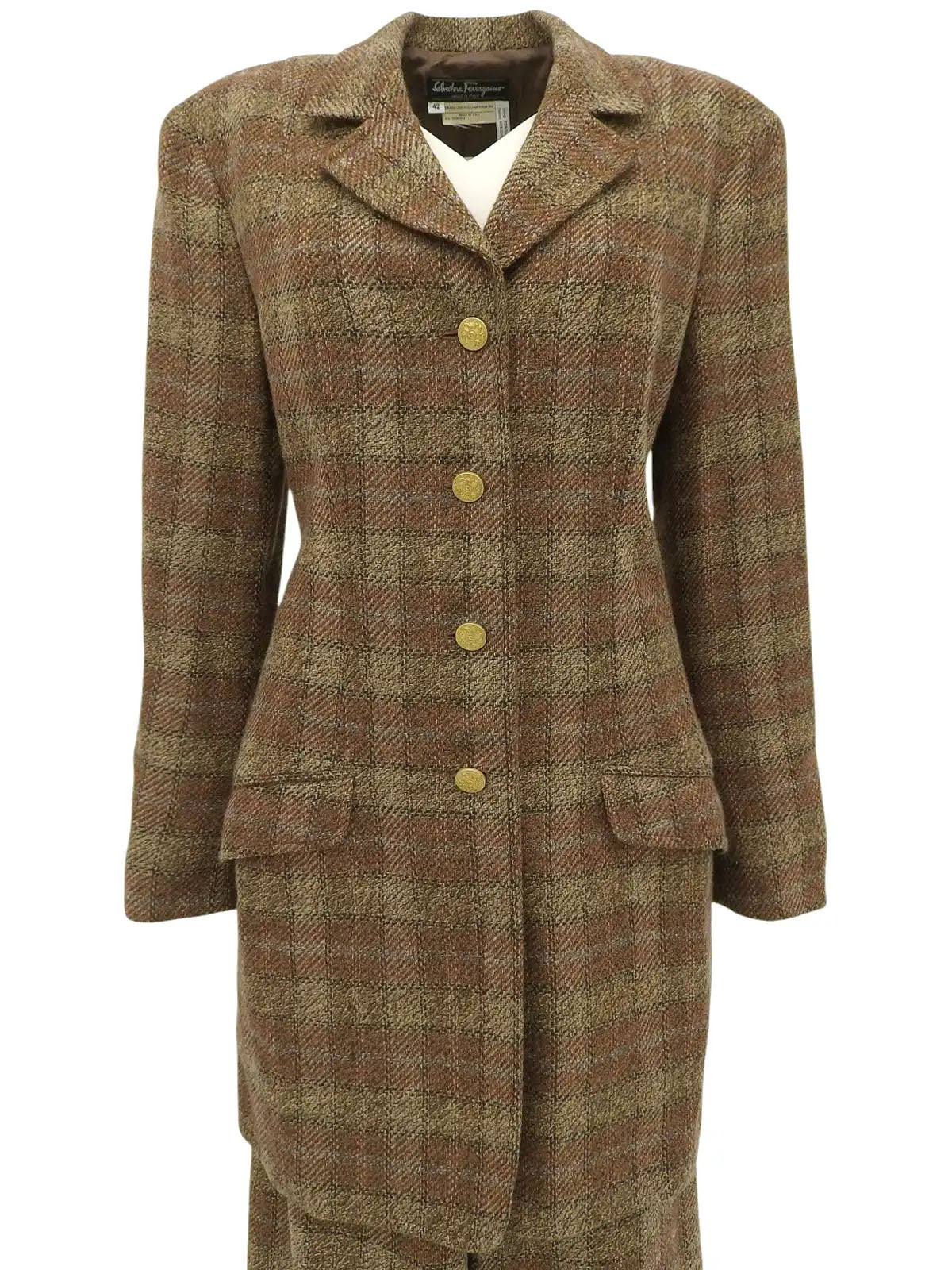 ウールチェックパターンセットアップ ブラウン/マルチ