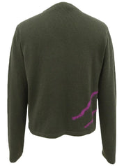 Logo Button Cardigan in Olive Green/Dahlia Purple